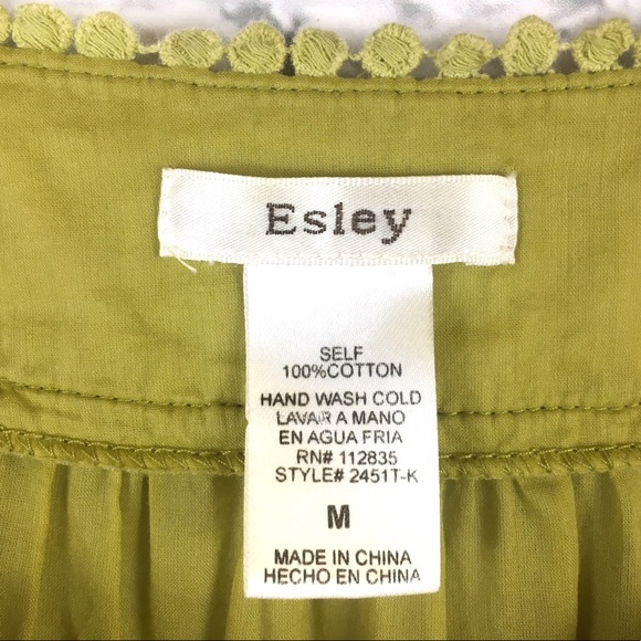 Esley 100% Cotton Embroidered Green Blouse Sz M - Picture 3 of 5